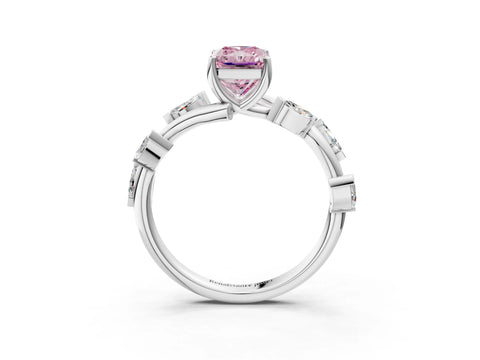 White gold Fancy Pink Radiant Cut Solitaire Twisted Band Marquise Accent Prong Setting Ring_3