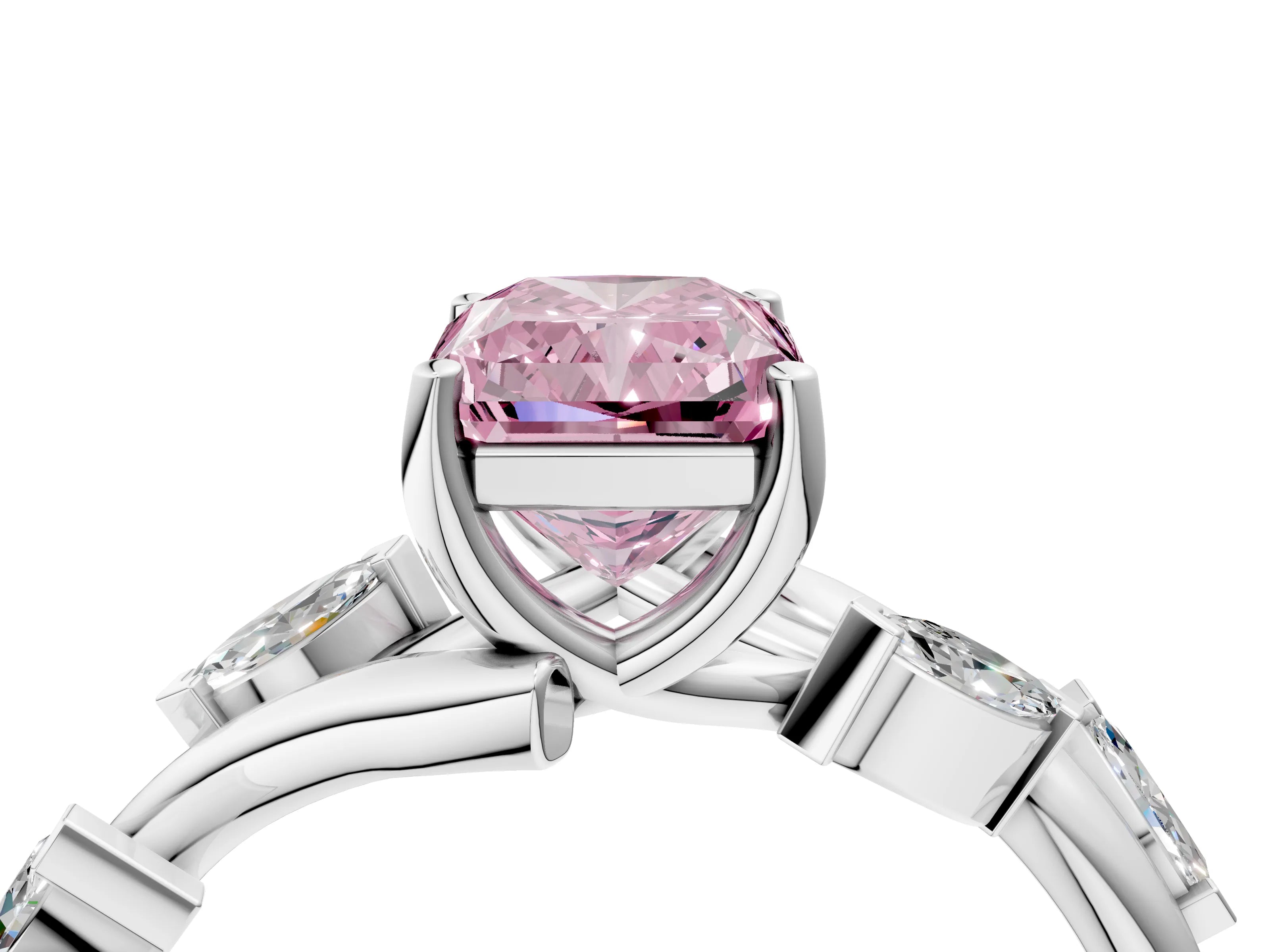 White gold Fancy Pink Radiant Cut Solitaire Twisted Band Marquise Accent Prong Setting Ring_4