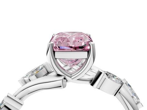 White gold Fancy Pink Radiant Cut Solitaire Twisted Band Marquise Accent Prong Setting Ring_4