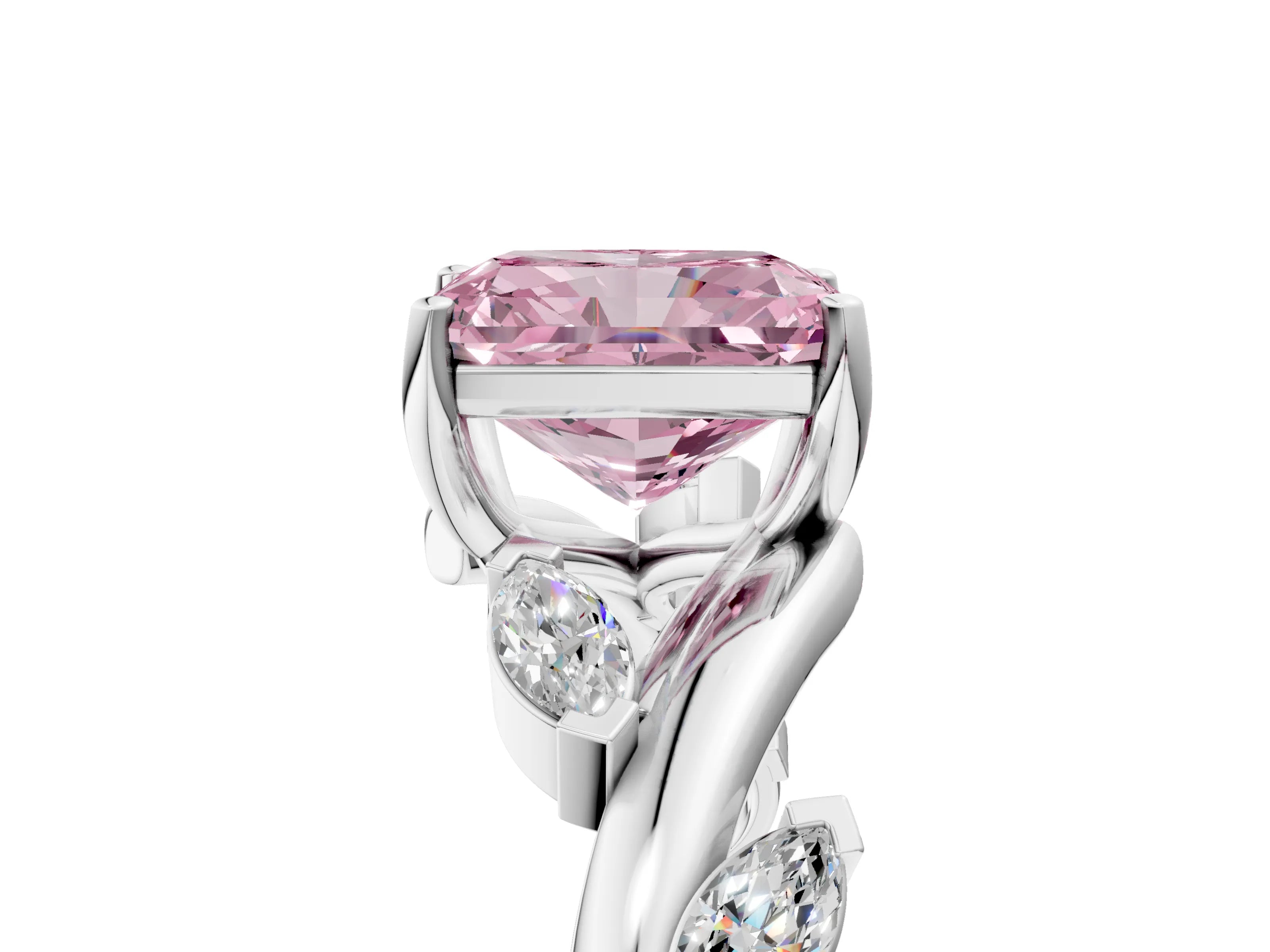 White gold Fancy Pink Radiant Cut Solitaire Twisted Band Marquise Accent Prong Setting Ring_5
