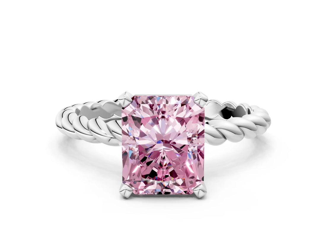 White gold Fancy Pink Radiant  Cut Solitaire Twisted Band with Four-Prong Setting_88