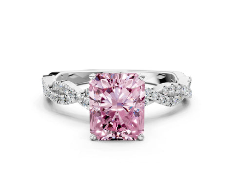White gold Fancy Pink Radiant Cut Solitaire Twisted Pave Band with Four-Prong Setting_15