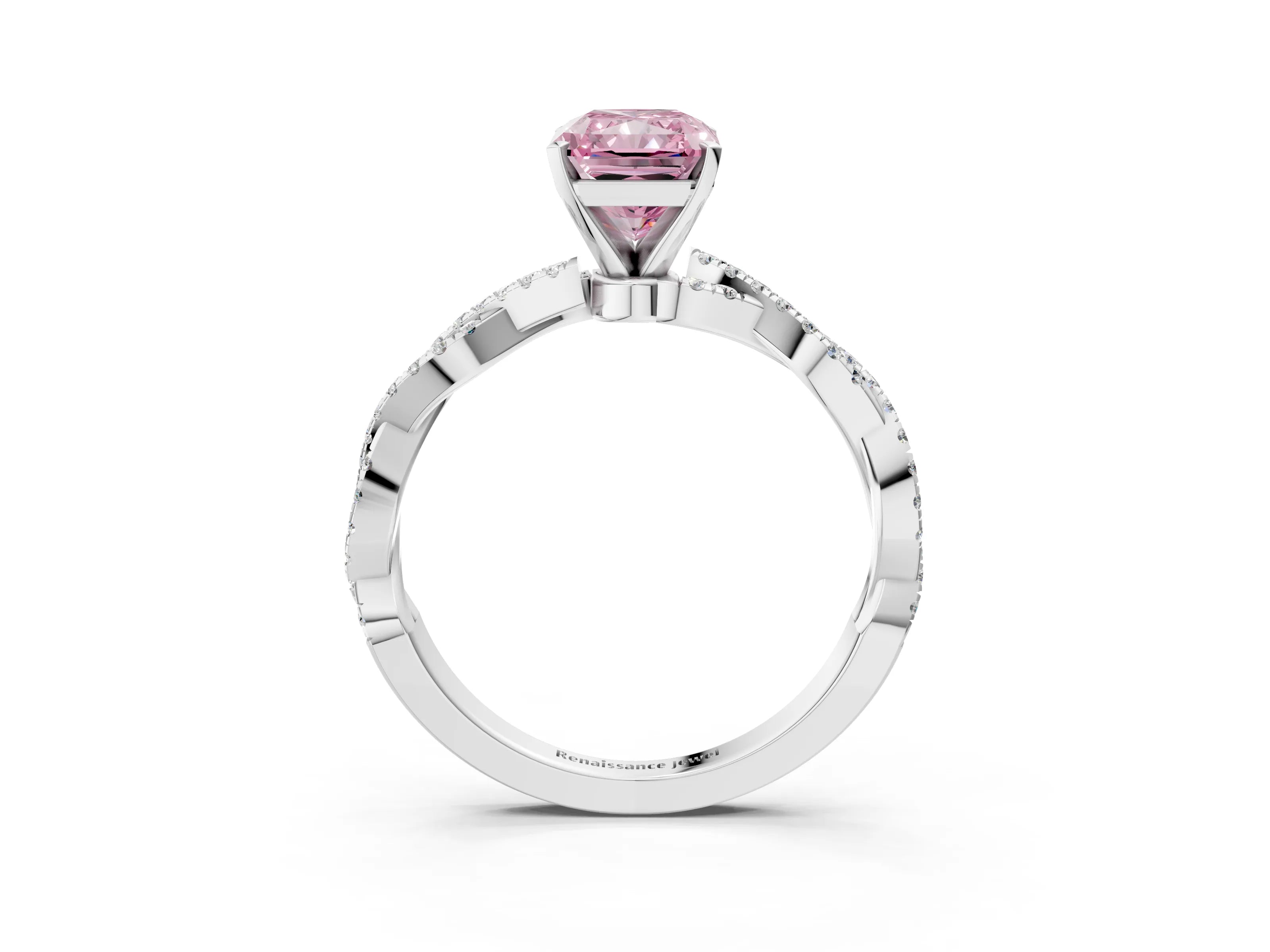White gold Fancy Pink Radiant Cut Solitaire Twisted Pave Band with Four-Prong Setting_18