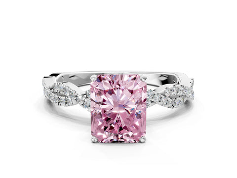 White gold Fancy Pink Radiant Cut Solitaire Twisted Pave Band with Four-Prong Setting_3