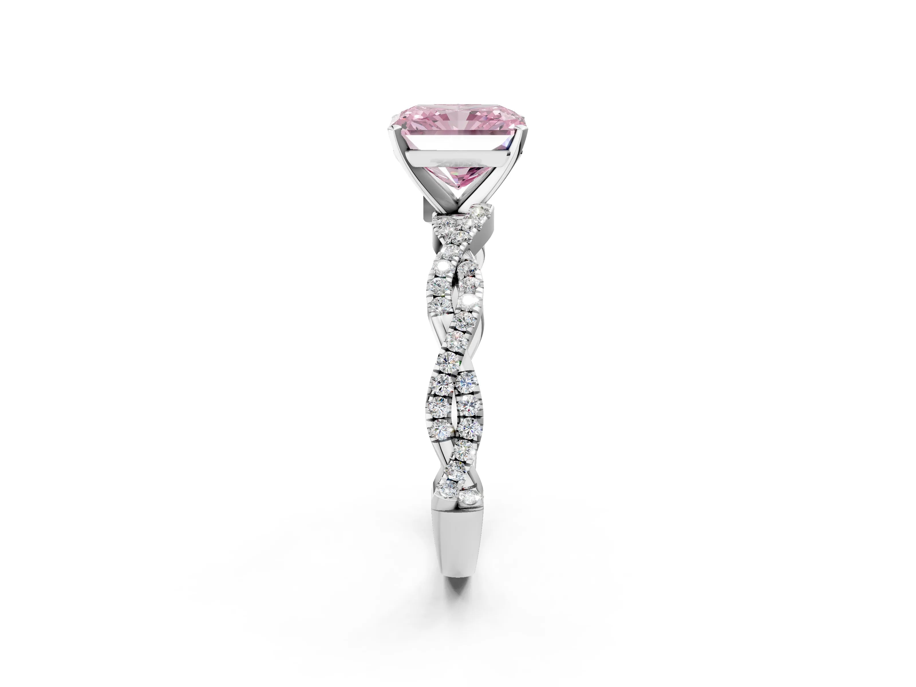 White gold Fancy Pink Radiant Cut Solitaire Twisted Pave Band with Four-Prong Setting_5