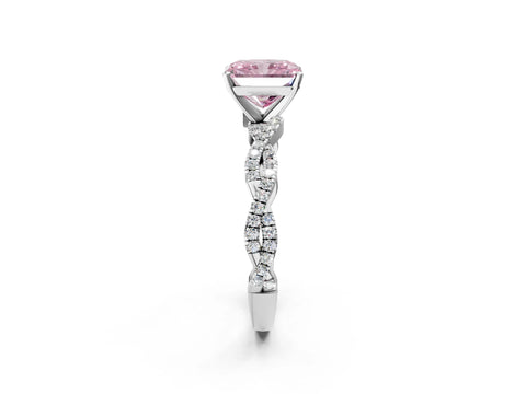 White gold Fancy Pink Radiant Cut Solitaire Twisted Pave Band with Four-Prong Setting_5