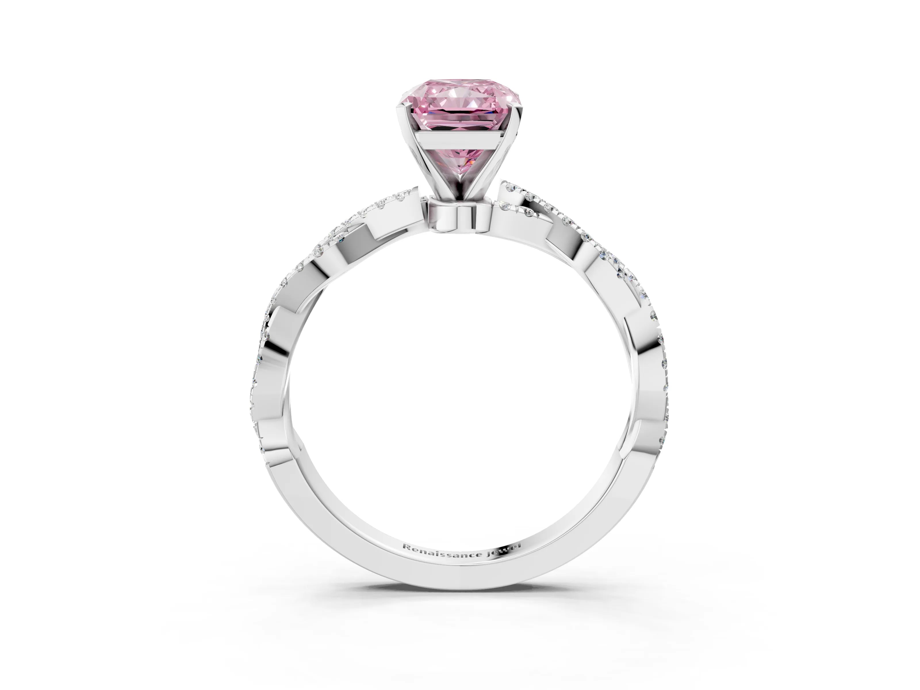 White gold Fancy Pink Radiant Cut Solitaire Twisted Pave Band with Four-Prong Setting_6