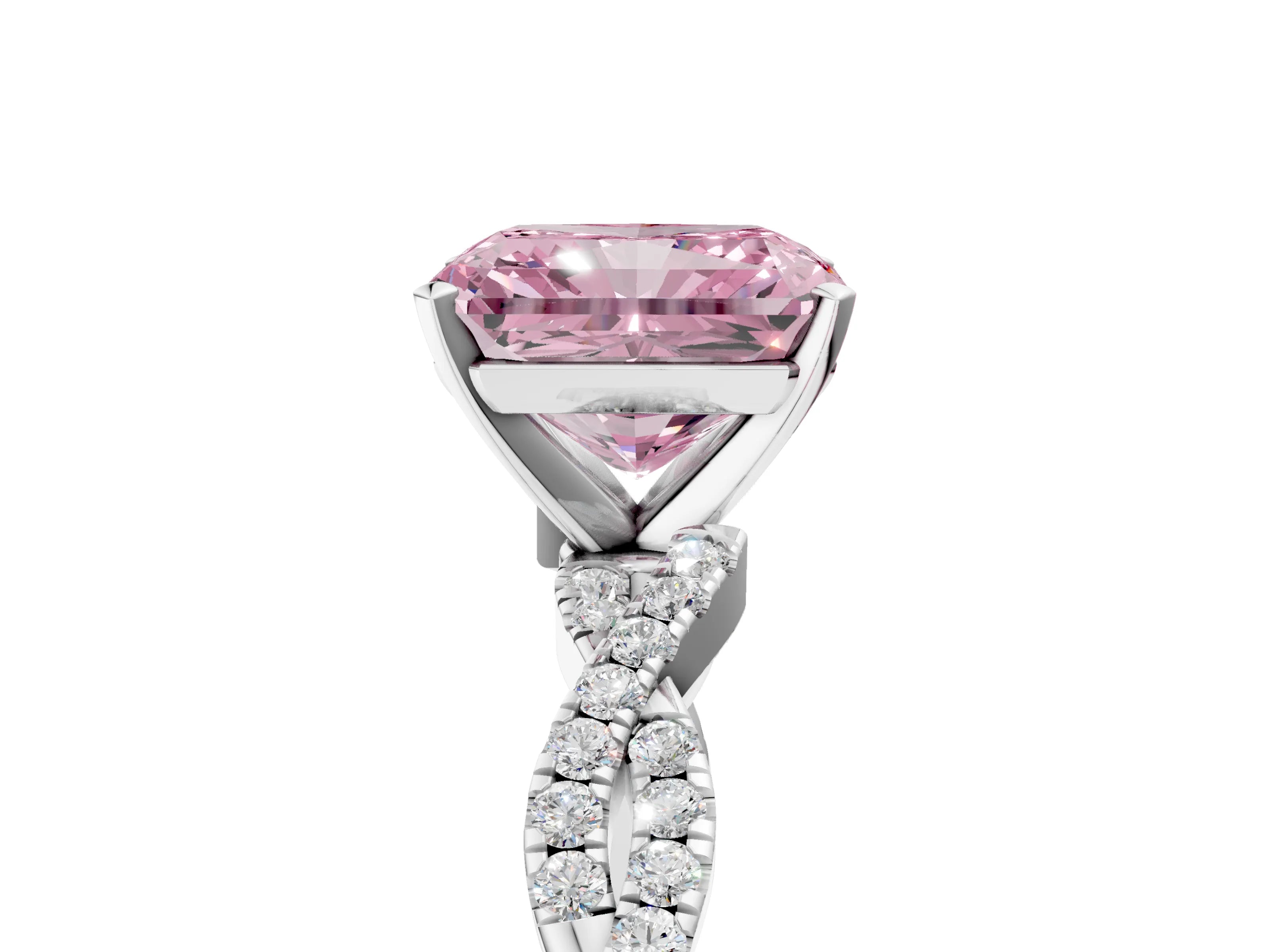 White gold Fancy Pink Radiant Cut Solitaire Twisted Pave Band with Four-Prong Setting_8