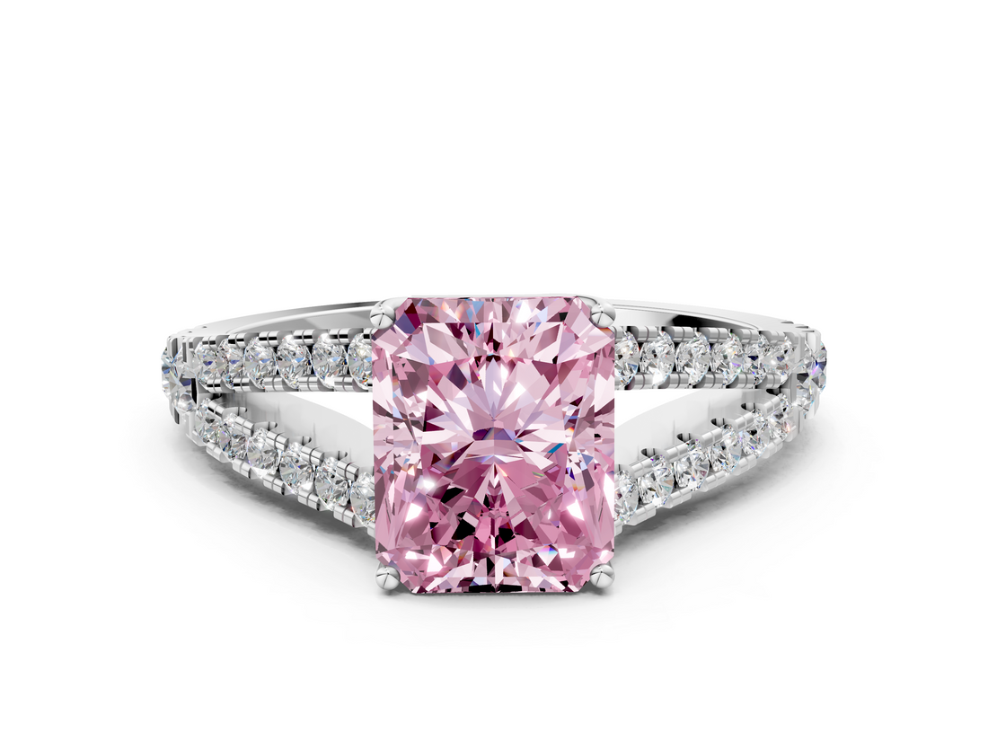 White gold Fancy Pink Radiant  Cut Split Shank Pave Diamond Engagement Ring with Four-Prong Setting_24