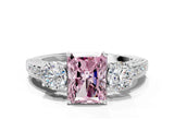 White gold Fancy Pink Radiant Cut Three-Stone Diamond Ring with Pavé Band and Four-Prong Setting_12