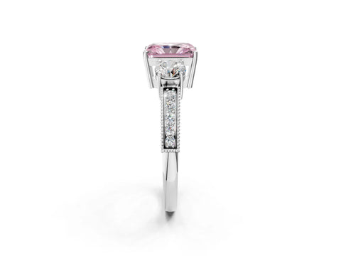 White gold Fancy Pink Radiant Cut Three-Stone Diamond Ring with Pavé Band and Four-Prong Setting_14
