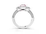 White gold Fancy Pink Radiant Cut Three-Stone Diamond Ring with Pavé Band and Four-Prong Setting_15