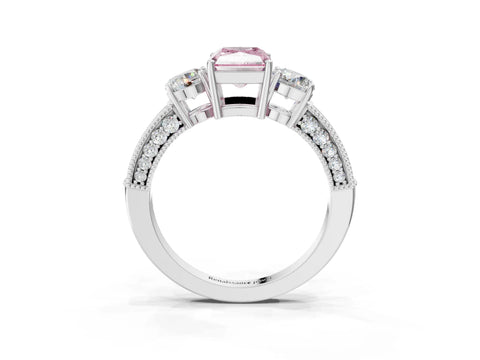 White gold Fancy Pink Radiant Cut Three-Stone Diamond Ring with Pavé Band and Four-Prong Setting_15