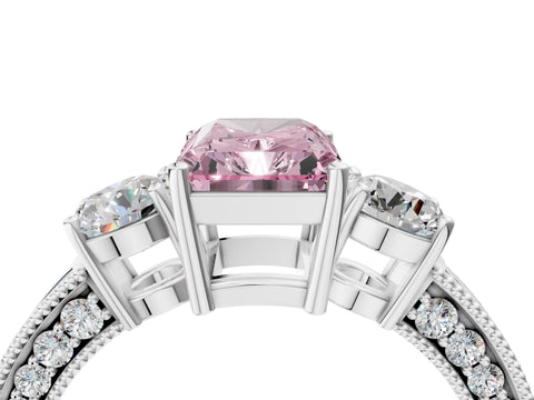White gold Fancy Pink Radiant Cut Three-Stone Diamond Ring with Pavé Band and Four-Prong Setting_16