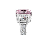 White gold Fancy Pink Radiant Cut Three-Stone Diamond Ring with Pavé Band and Four-Prong Setting_17
