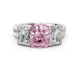 White gold Fancy Pink Radiant Cut Three-Stone Diamond Ring with Prong Setting on a Classic Band_18