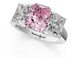 White gold Fancy Pink Radiant Cut Three-Stone Diamond Ring with Prong Setting on a Classic Band_19