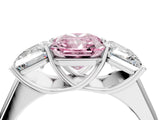 White gold Fancy Pink Radiant Cut Three-Stone Diamond Ring with Prong Setting on a Classic Band_22
