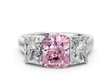 White gold Fancy Pink Radiant Cut Three-Stone Diamond Ring with Prong Setting on a Classic Band_24
