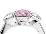 White gold Fancy Pink Radiant Cut Three-Stone Diamond Ring with Prong Setting on a Classic Band_28