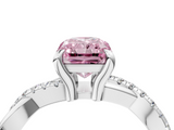 White gold Fancy Pink Radiant  Cut Twist Band Solitaire Diamond Ring with Pavé Setting_7
