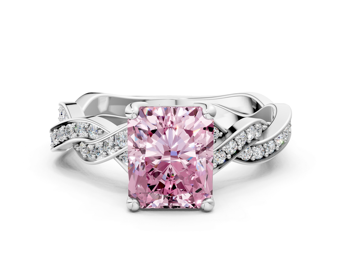 White gold Fancy Pink Radiant  Cut Twisted Pavé Band Solitaire Ring with Four-Prong Setting_55