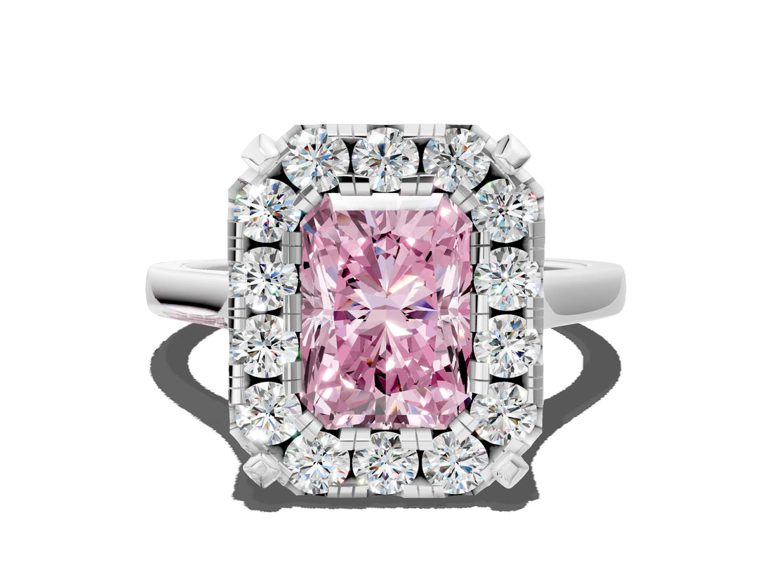 White gold Fancy Pink Radiant  Diamond Cluster Halo Solitaire with Four-Prong Setting_89