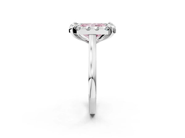 White gold Fancy Pink Radiant  Diamond Cluster Halo Solitaire with Four-Prong Setting