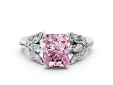 White gold Fancy Pink Radiant  Diamond Cluster Leaf Design Ring with Prong Setting_71