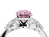 White gold Fancy Pink Radiant  Diamond Cluster Leaf Design Ring with Prong Setting_71