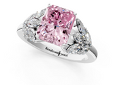 White gold Fancy Pink Radiant  Diamond Cluster Leaf Design Ring with Prong Setting_72