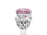 White gold Fancy Pink Radiant  Diamond Cluster Leaf Design Ring with Prong Setting_72