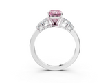 White gold Fancy Pink Radiant  Diamond Cluster Leaf Design Ring with Prong Setting_74