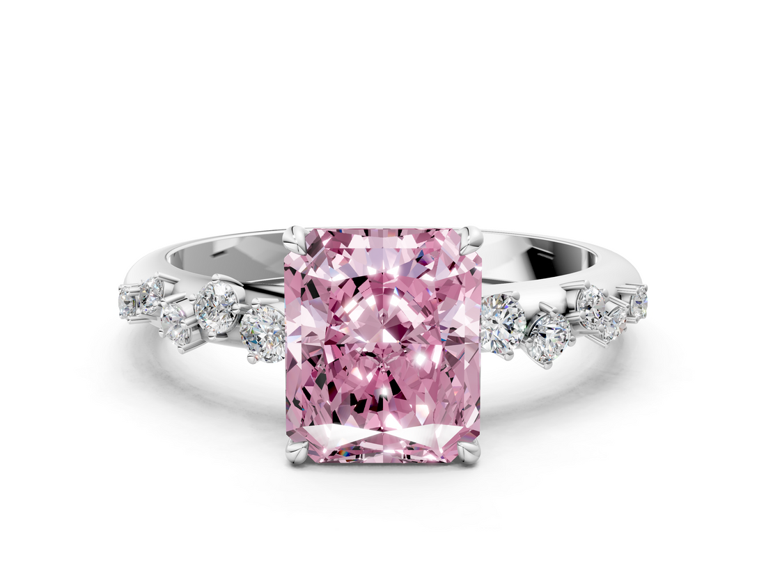 White gold Fancy Pink Radiant  Diamond Cluster Prong-Set Solitaire Ring_107