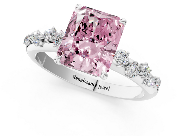 Platinum Fancy Pink Radiant  Diamond Cluster Prong-Set Solitaire Ring