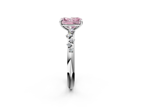 Platinum Fancy Pink Radiant  Diamond Cluster Prong-Set Solitaire Ring