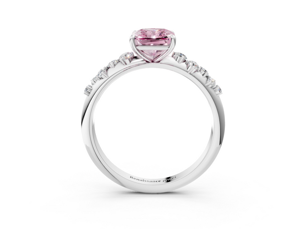 Platinum Fancy Pink Radiant  Diamond Cluster Prong-Set Solitaire Ring