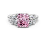 White gold Fancy Pink Radiant  Diamond Floral Cluster Ring with Solitaire Band and Prong Setting_43