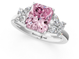 White gold Fancy Pink Radiant  Diamond Floral Cluster Ring with Solitaire Band and Prong Setting_44