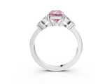 White gold Fancy Pink Radiant  Diamond Floral Cluster Ring with Solitaire Band and Prong Setting_46