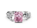 White gold Fancy Pink Radiant  Diamond Floral Vine Solitaire Engagement Ring_3