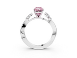 White gold Fancy Pink Radiant  Diamond Floral Vine Solitaire Engagement Ring_6