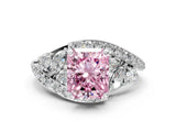 White gold Fancy Pink Radiant  Diamond Halo Ring with Marquise and Pavé Band in Prong Setting_12