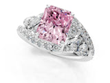 White gold Fancy Pink Radiant  Diamond Halo Ring with Marquise and Pavé Band in Prong Setting_13