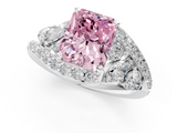 White gold Fancy Pink Radiant  Diamond Halo Ring with Marquise and Pavé Band in Prong Setting_88