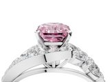 White gold Fancy Pink Radiant  Diamond Halo Ring with Marquise and Pavé Band in Prong Setting_91