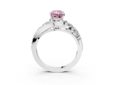 White gold Fancy Pink Radiant  Diamond Halo Ring with Marquise and Pavé Band in Prong Setting_93