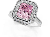 White gold Fancy Pink Radiant  Diamond Halo Ring with Milgrain Frame and Pavé Band_73