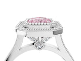 White gold Fancy Pink Radiant  Diamond Halo Ring with Milgrain Frame and Pavé Band_75