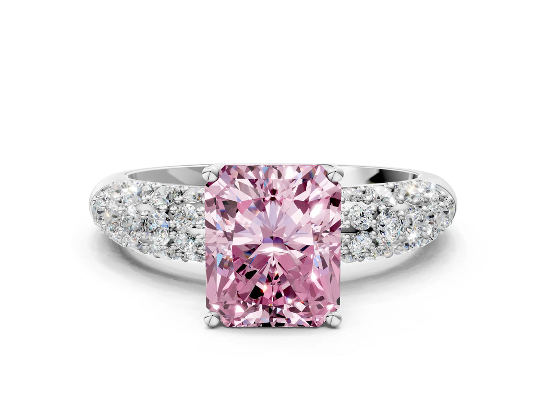 White gold Fancy Pink Radiant  Diamond Pavé Band Solitaire Ring with Four-Prong Setting_49